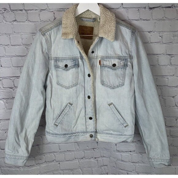 Levi’s Orange Tag Acid Wash Fleece Lined Denim Jacket Size Medium - Picture 1 of 6